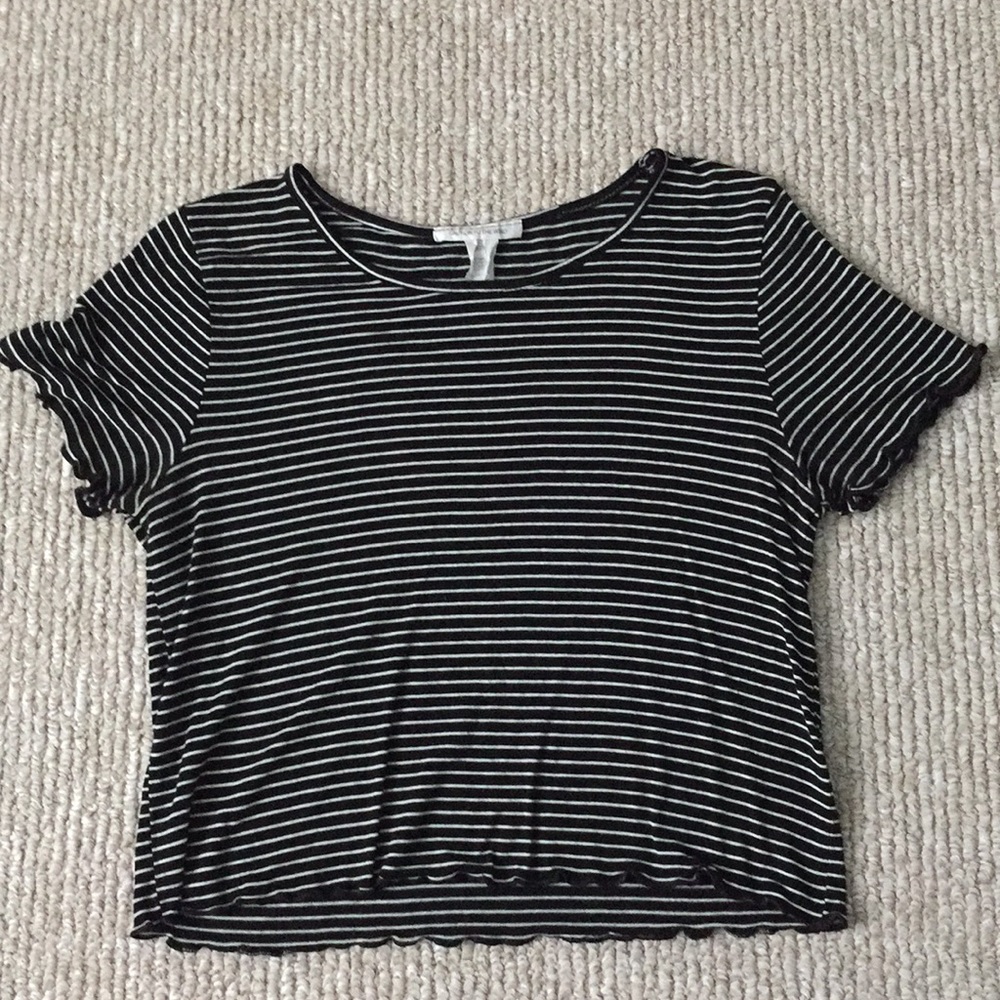lettuce hem striped cropped shirt